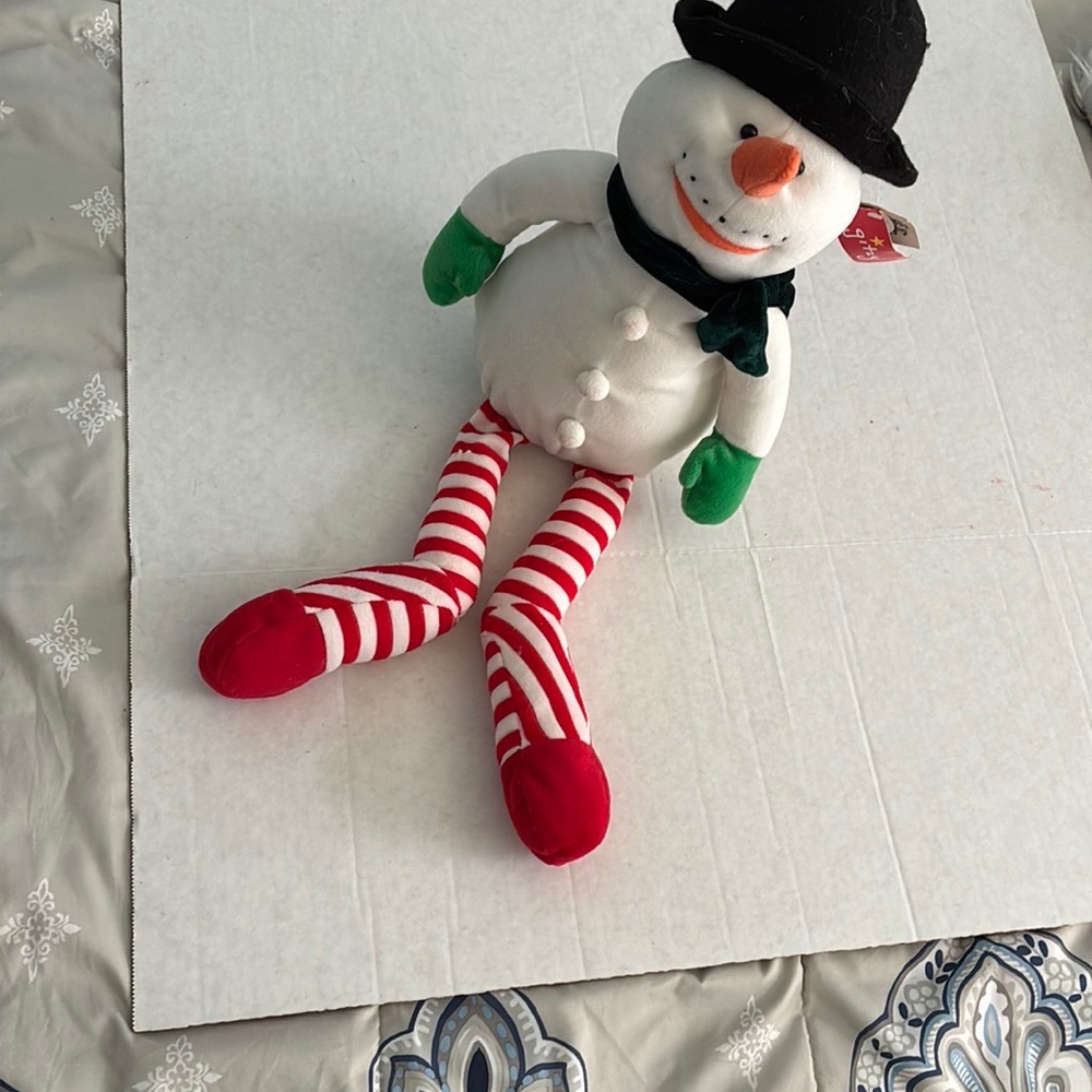 Charming Snowman Plush with Red and Green Stripes
